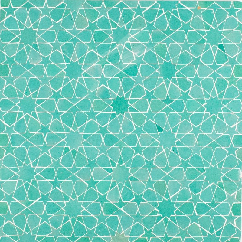 Green Moroccan zellige pool waterline tile — handcrafted Moorish mosaic accent tile for luxury pools
