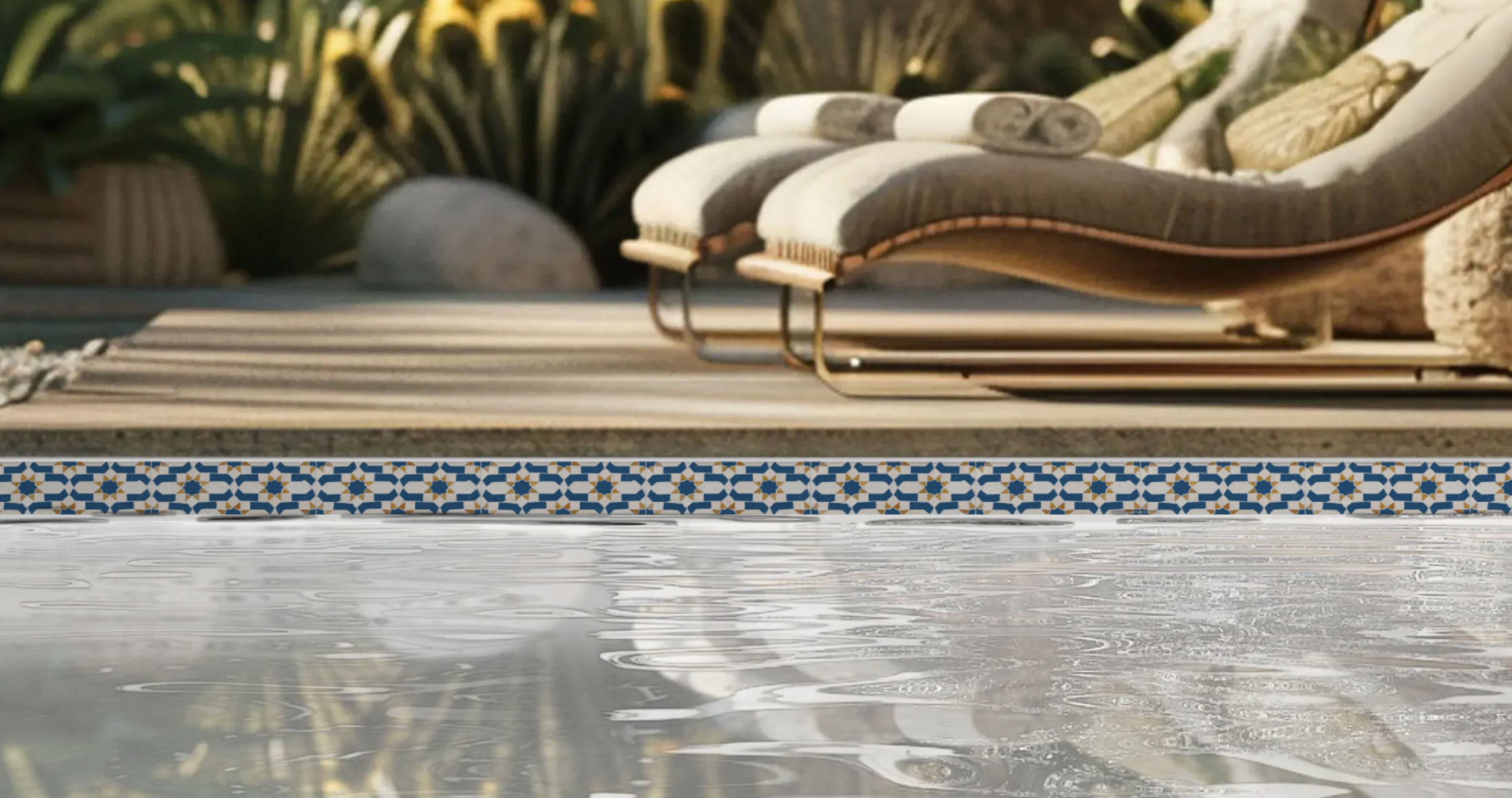 Mediterranean pool waterline tiles